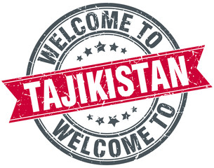 welcome to Tajikistan red round vintage stamp
