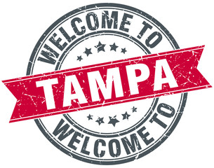 welcome to Tampa red round vintage stamp