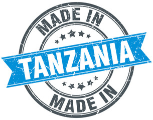 made in Tanzania blue round vintage stamp