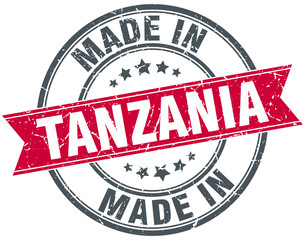 made in Tanzania red round vintage stamp