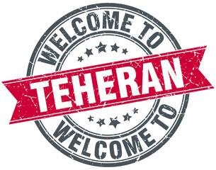 welcome to Teheran red round vintage stamp