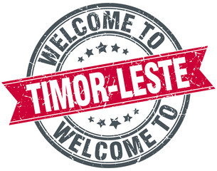 welcome to Timor-Leste red round vintage stamp