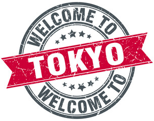 welcome to Tokyo red round vintage stamp