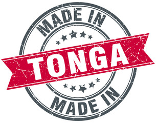 made in Tonga red round vintage stamp