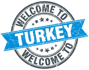 welcome to Turkey blue round vintage stamp