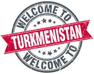 welcome to Turkmenistan red round vintage stamp