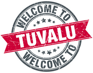 welcome to Tuvalu red round vintage stamp