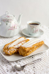 Dessert Eclair with whipped cream
