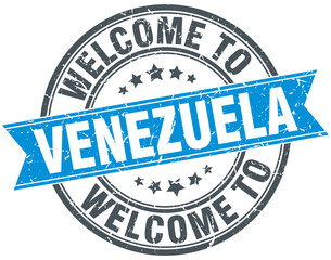 welcome to Venezuela blue round vintage stamp