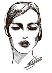 fashion illustration of beautiful young woman in vintage style w