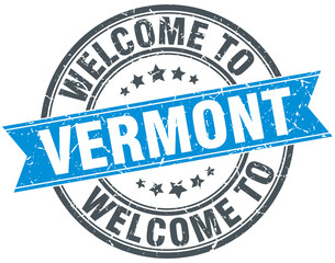 welcome to Vermont blue round vintage stamp