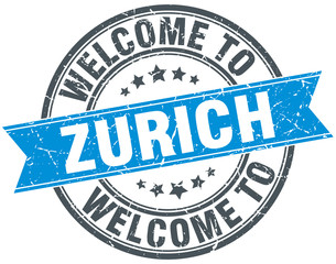 Fototapeta premium welcome to Zurich blue round vintage stamp