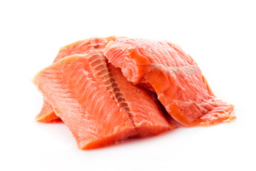 salmon steak red fish on white