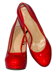 Red varnished shoes  high heel isolated white background