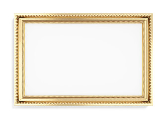 Gold rectangular frame isolated on white background. 3d renderin