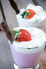 yogurt with cream and strawberries