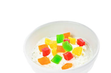 Cottage cheese with candied fruits for a breakfast