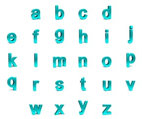 3d blue cyan font with each character in perspective on a white background