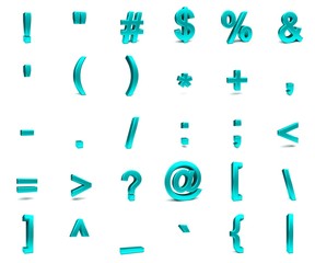 3d blue cyan font with each character in perspective on a white background