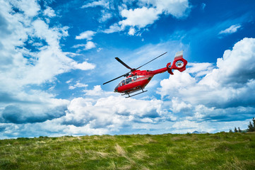 Helicopter takeoff in the mountains