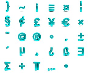 3d blue cyan font with each character in perspective on a white background