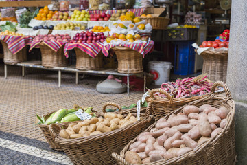 Fresh exotic fruits in Mercado Dos Lavradores.Madeira Island, Po