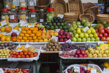 Fresh exotic fruits in Mercado Dos Lavradores.Madeira Island, Po