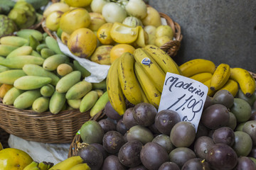 Fresh exotic fruits in Mercado Dos Lavradores.Madeira Island, Po