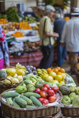 FUNCHAL, PORTUGAL - JUNE 25: Fresh exotic fruits in Mercado Dos