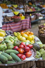 Fresh exotic fruits in Mercado Dos Lavradores.Madeira Island, Po