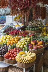 Fototapeta na wymiar Fresh exotic fruits in Mercado Dos Lavradores.Madeira Island, Po