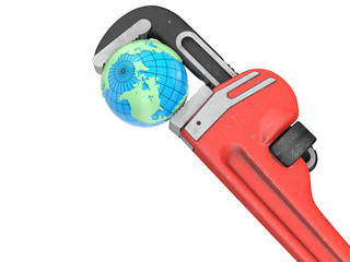 Earth and red wrench
