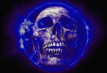  The skull On Blue sun black background