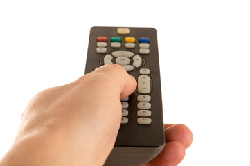 hand holds TV the panel