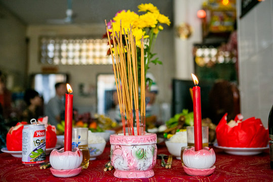 Chinese New Year celebration with incense
