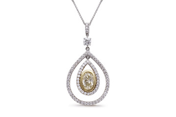 Gorgeous Yellow Oval Diamond Necklace with Two Teardrop White Diamond Halos