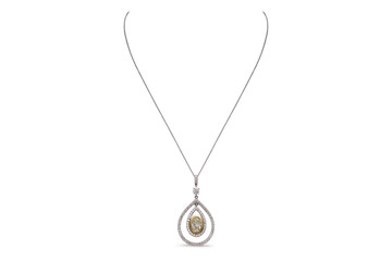 Fototapeta premium Gorgeous Yellow Oval Diamond Necklace with Two Teardrop White Diamond Halos