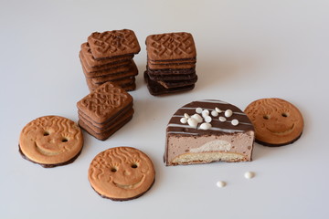 Delicious dessert on white table