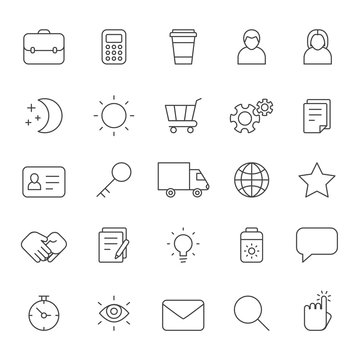 Outline business gray icons vector set. Modern minimalistic style. Part two.