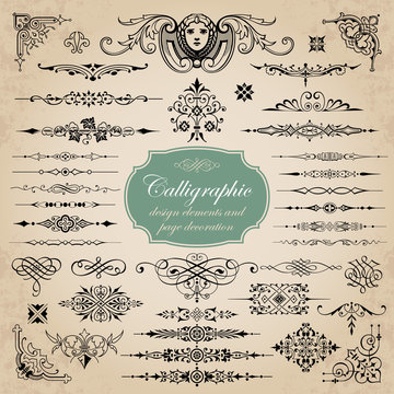 Vector set of calligraphic design elements and page decoration