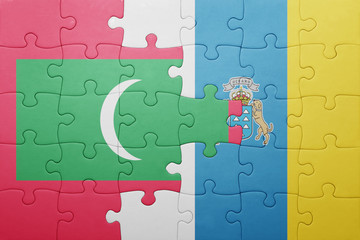 puzzle with the national flag of canary islands and north korea
