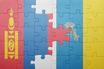 puzzle with the national flag of canary islands and north korea