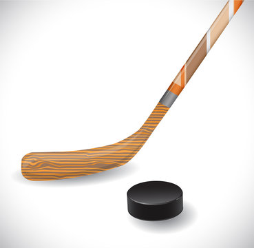 Hockey stick and hockey puck.