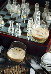 Irish creme liqueur in glass with ice.