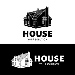 Vector house logo. House shaped logo view 3D