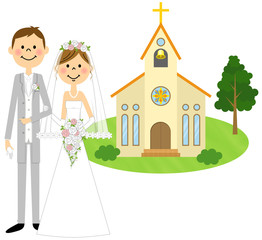 新郎と新婦　結婚式（教会）