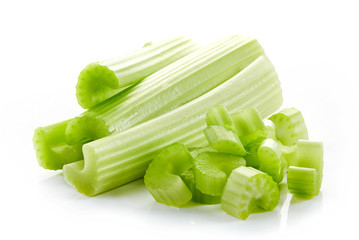 celery sticks on white background