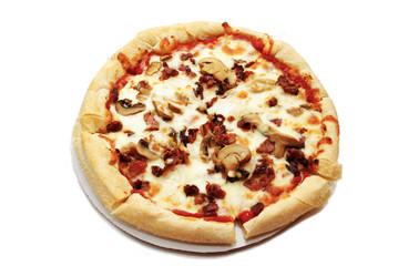 Bacon and Mushroom Pizza Isolated Over White