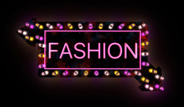 Insegna fashion, negozio, moda, centro commerciale, shopping,  lampadine colorate