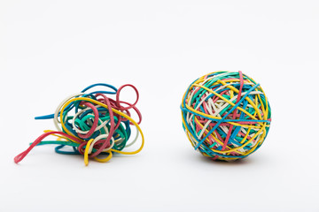 Pull yourself together! Coloured rubber band ball and mess